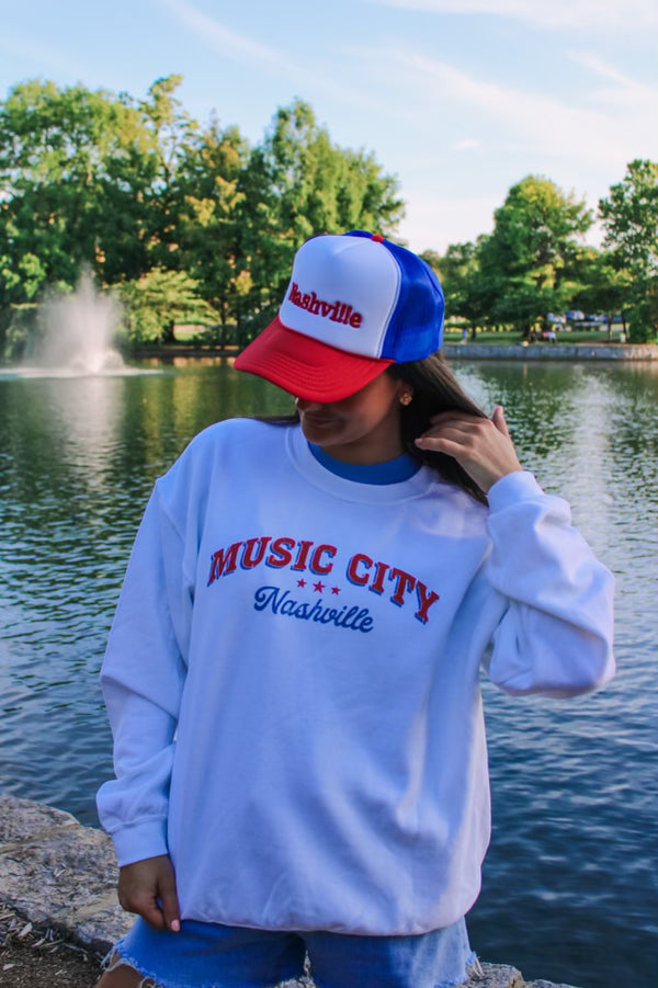 Nashvi!!e Red, White & Blue Trucker Hat - Nashville Collection