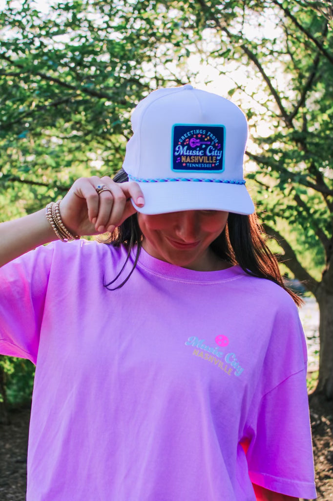 White Music City Collage Purple/Teal Rope Hat - Nashville Collection